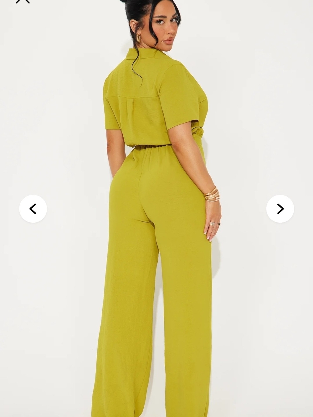 NWT Fashion Nova Chartreuse Mackenzie Short Sleeve Jumpsuit (L) - Picture 3 of 6